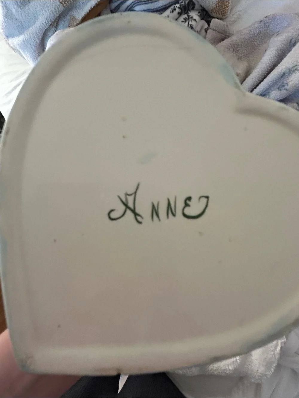 Vintage “Signed Anne” AB Coating Heart Floral Trinket Box